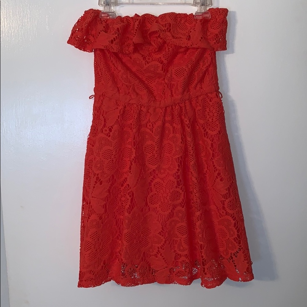 Strapless coal lace dress